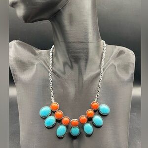 Elegant Faux Turquoise & Red Stone Necklace 17” with 2.5 Extender